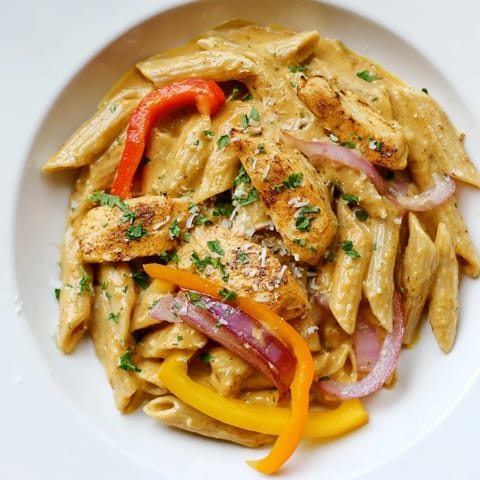 A lighter take on a classic, this Creamy Cajun chicken pasta lite glows with red bell peppers and fresh parsley for a vibrant meal.
