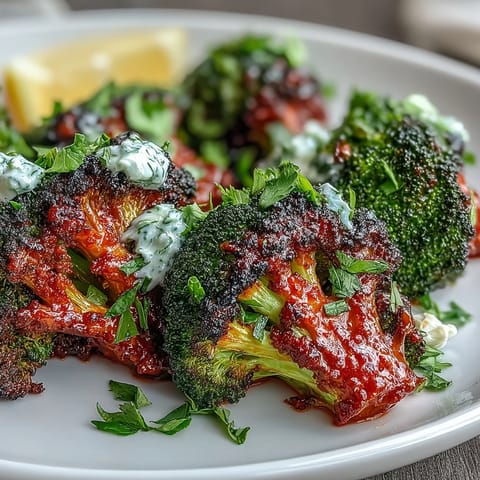 Spicy harissa broccoli and flatbreads served fresh with a bright squeeze of lemon and cilantro.