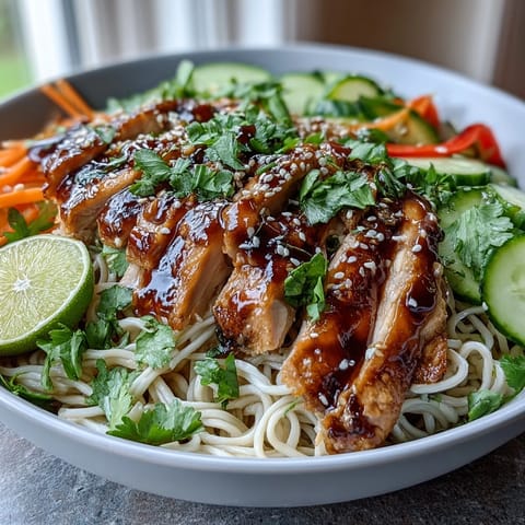 Drizzled with a sweet-savory sauce and garnished with cilantro, sesame seeds, and lime wedges for a bright finish.