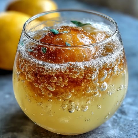 Elegant Limoncello Sorbet Float with sparkling water and fresh mint, perfect for a refreshing Italian-inspired dessert drink.