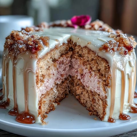 Bridal Shower Rosé Velvet Cake adorned with elegant gold drizzles.
