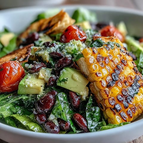 Vibrant grilled corn and black bean taco salad ready to enjoy.