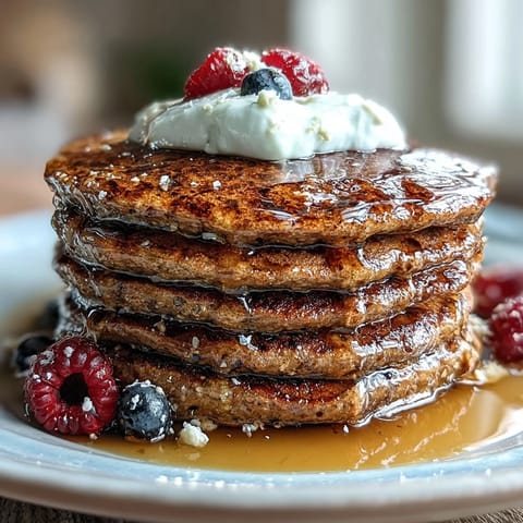 Fluffy protein pancakes with flaxseed, a wholesome breakfast delight.