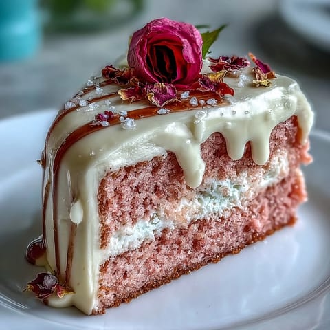 Elegant Bridal Shower Rosé Velvet Cake glistening with liquid gold icing.