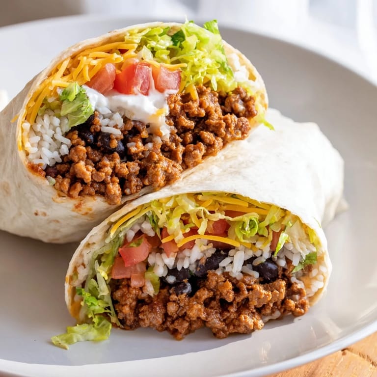 Warm, golden-brown beef burrito, slightly crispy on the outside, a perfect easy Mexican meal.