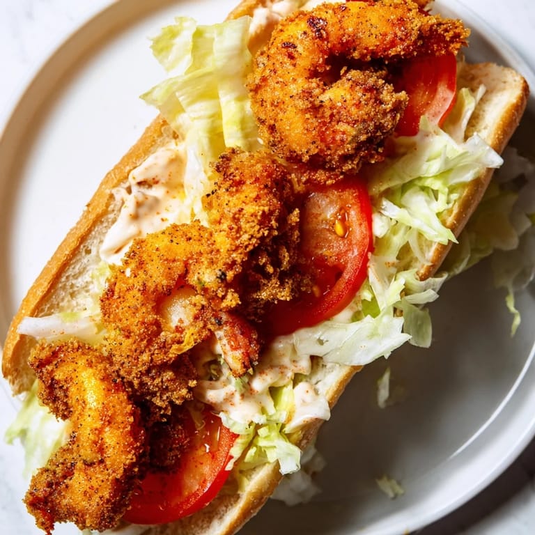Imagine this: a perfect Shrimp Po Boy with a side of crispy fries, ready to eat!
