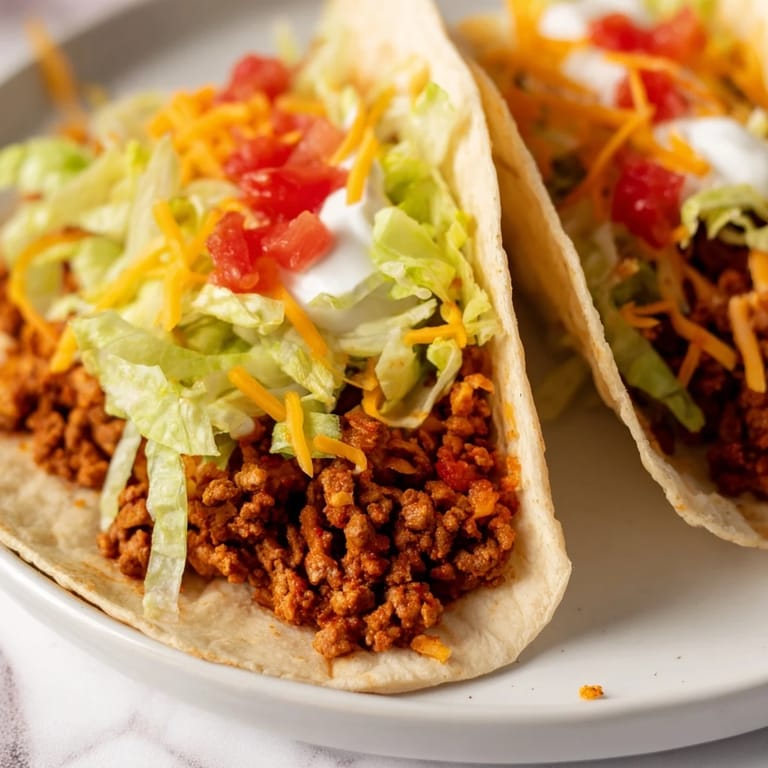 Deliciously prepared beef tacos with melted cheese, vibrant salsa and fresh cilantro, ready to eat.