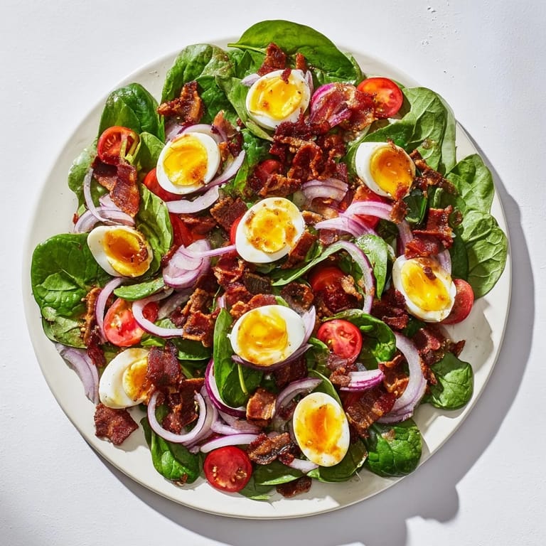 This Spinach Salad with Bacon is a visually appealing mix, ready to be tossed with delicious dressing.