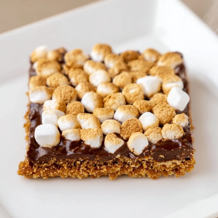 Golden-brown S'mores Bars, a sweet treat with melted chocolate and delicious mini marshmallows.