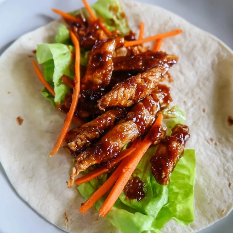 A platter of four Honey Sriracha Chicken Wraps served with lime wedges and cilantro, perfect for a quick and spicy lunch.