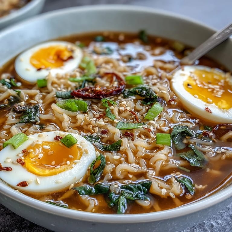 Steaming bowl of Asian-inspired shirataki noodles in savory broth, served with spring onions and egg for a light meal.