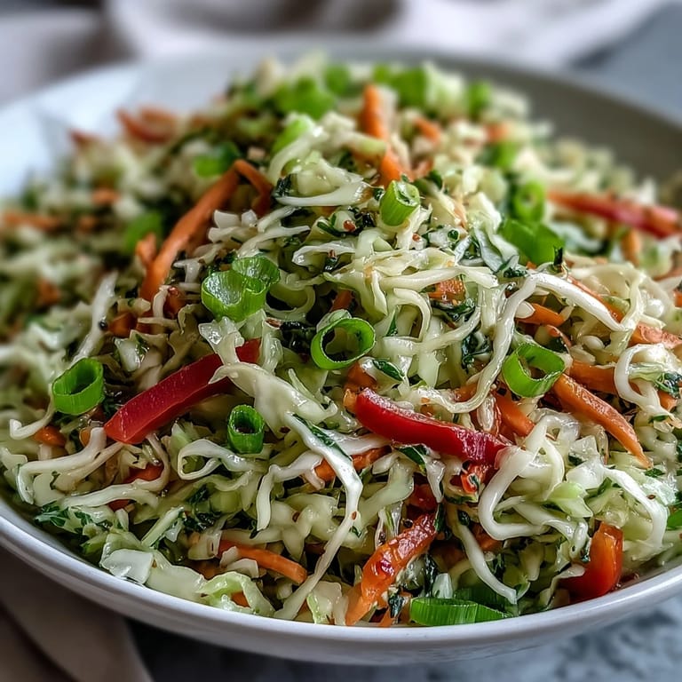 Bright bowl of Sauerkraut Slaw featuring crunchy greens and a zesty dressing, perfect for summer cookouts or meal prep.