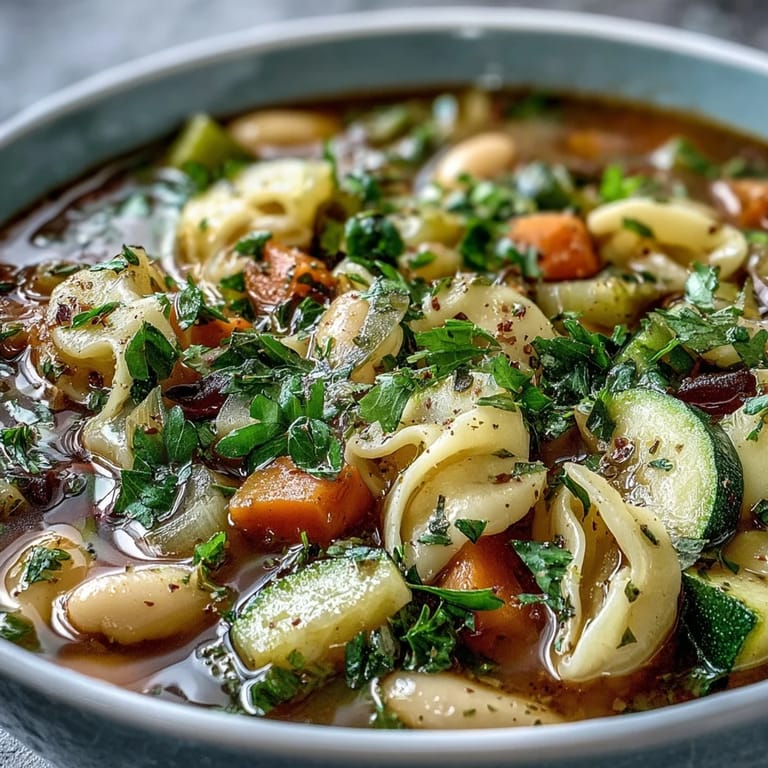 Vegetable Minestrone Variation in a colorful bowl, featuring seasonal vegetables and beans next to crusty bread.