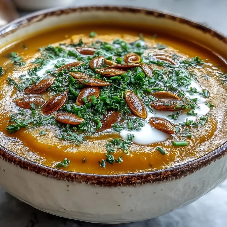 Roasted Acorn Squash Soup served hot with crusty gluten-free bread for dipping.