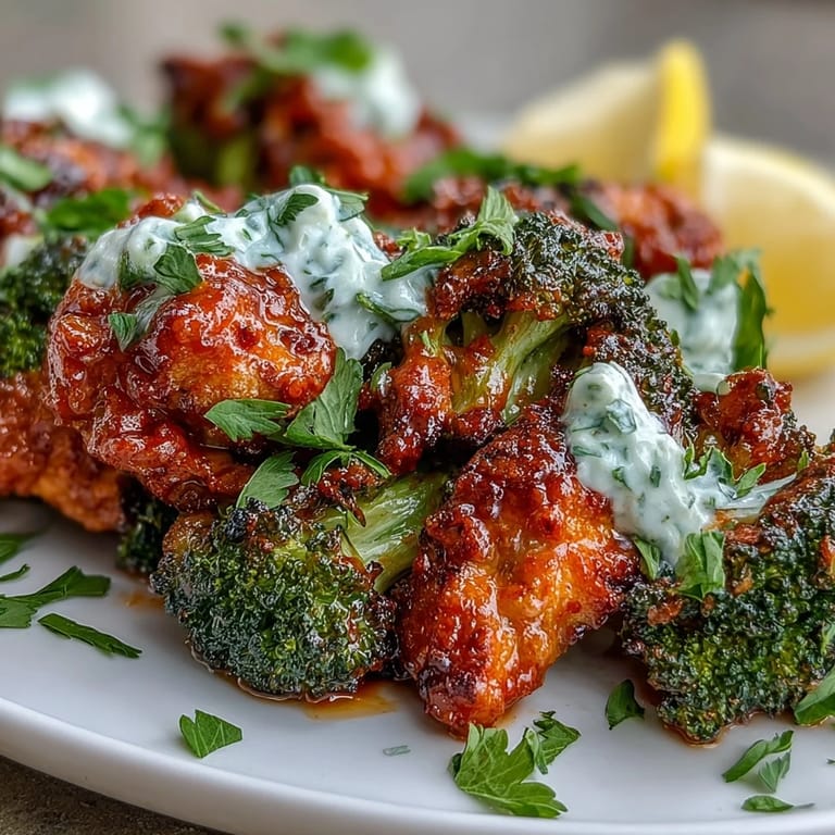 Golden charred harissa broccoli, fresh cilantro, and warm flatbreads ready for a satisfying vegetarian dinner.