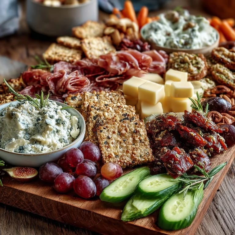 A vibrant charcuterie board with fresh fruits, vegetables, and dips ideal for a festive housewarming gathering.