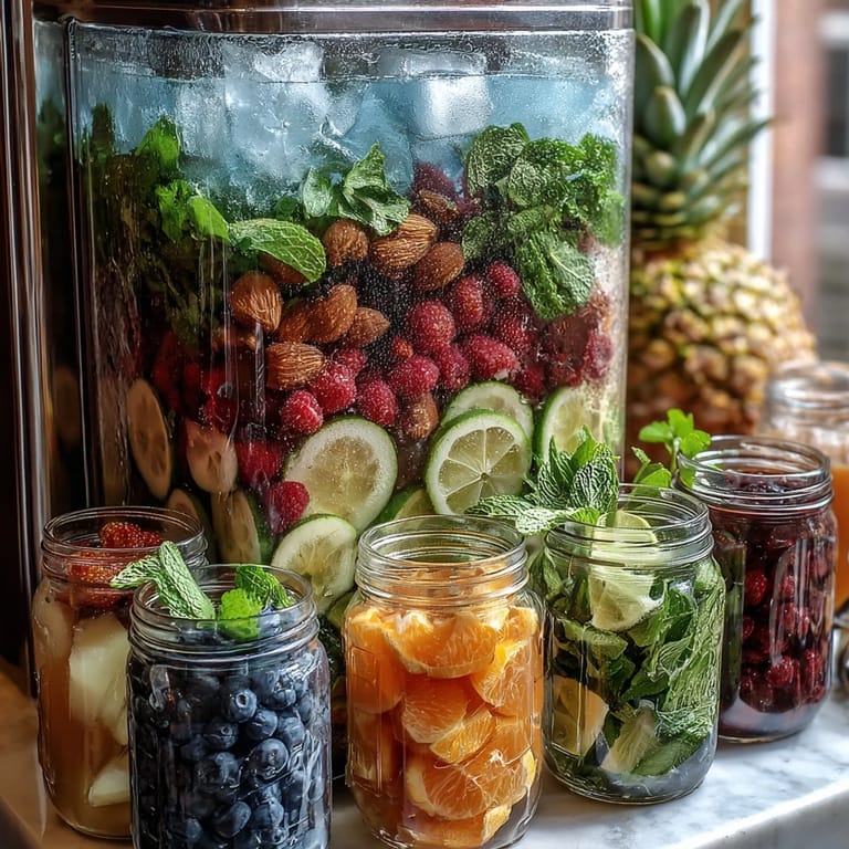 Self-serve lemonade bar with classic lemonade and customizable fruit, herb, and syrup options.