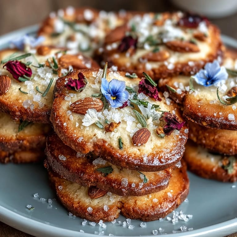 Delicate buttery shortbread cookies adorned with colorful edible flowers, ideal for elegant Mothers Day gifting.