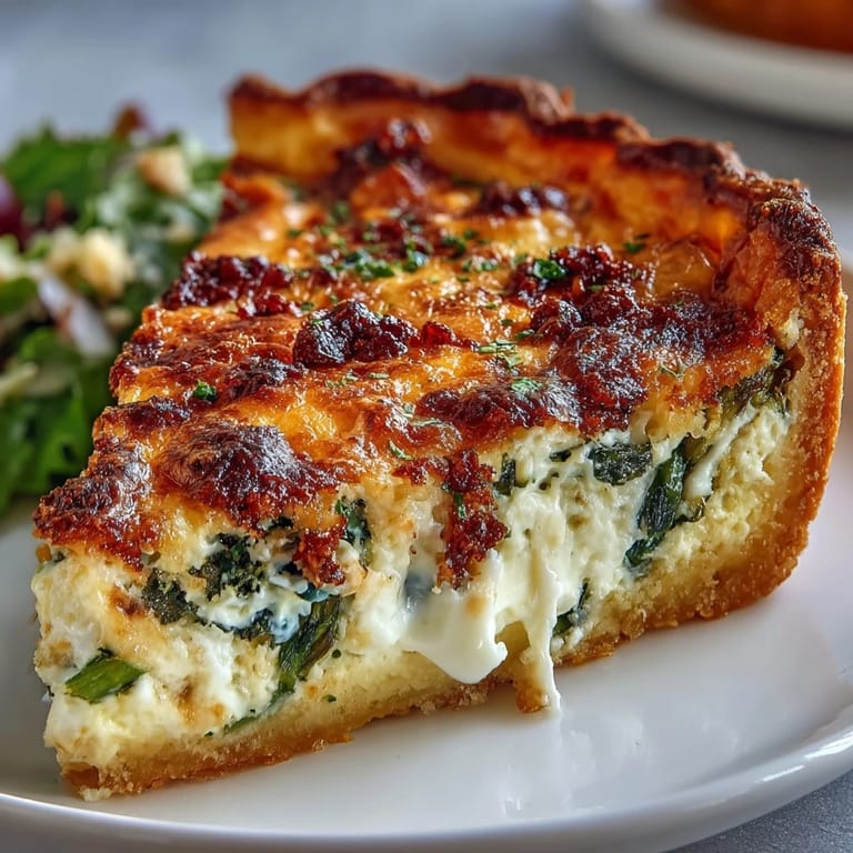 Elegant Mother's Day quiche recipe featuring creamy Brie and fresh asparagus, baked in a flaky golden crust.