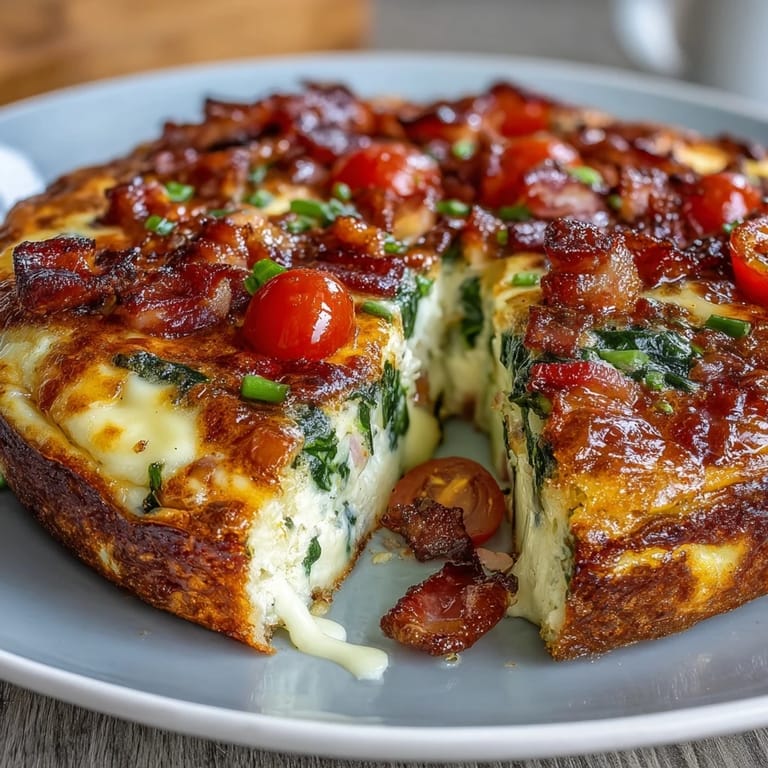 Hearty One-Pan Ham and Swiss Frittata loaded with diced ham, nutty Swiss cheese, and fresh spinach—perfect for brunch or dinner.