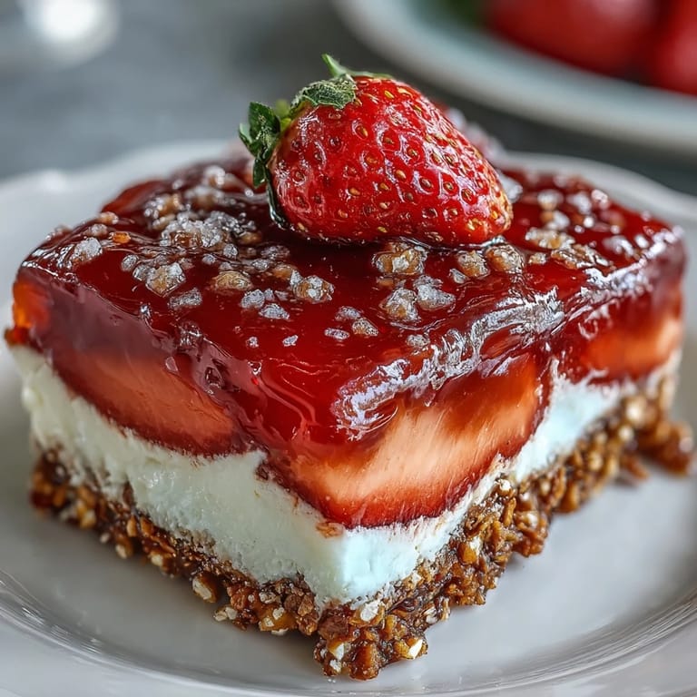 America's favorite strawberry pretzel salad dessert, a cool sweet and savory treat.