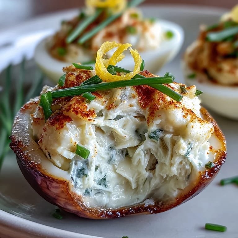 Gourmet Crab Cake Deviled Eggs piled high with succulent crab, ready to impress.