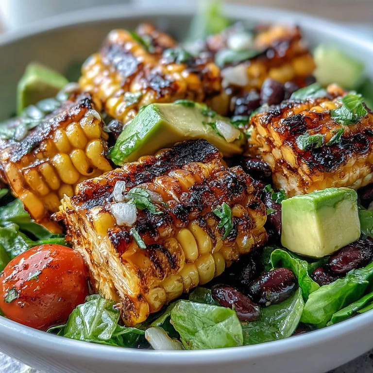 Hearty grilled corn and black bean salad, perfect for summer.