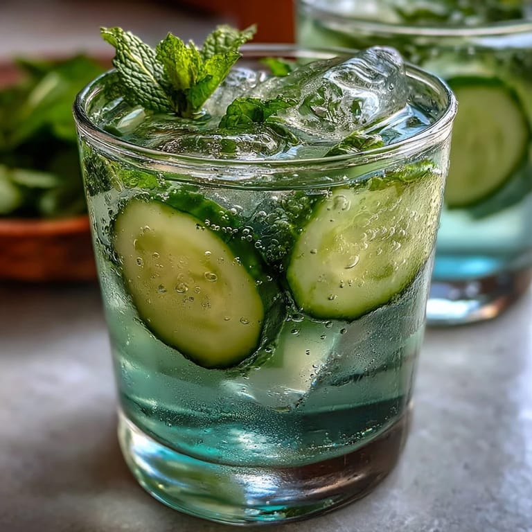 Vibrant Sparkling Cucumber Mint Lemonade Mocktail is perfectly garnished for a summer day treat.