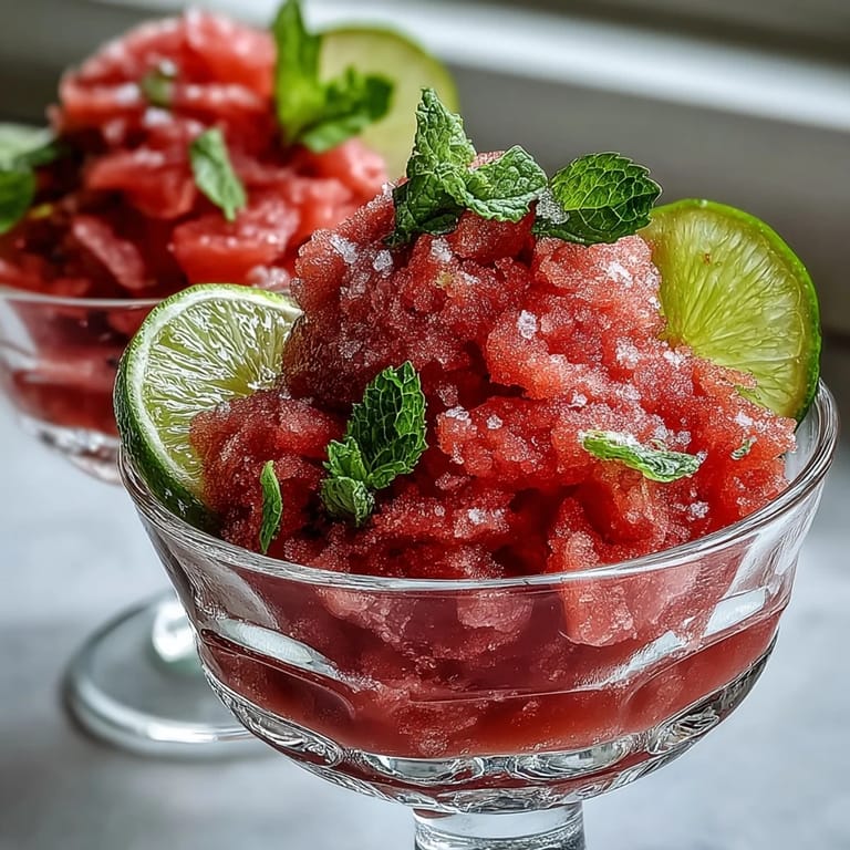 Refreshing Watermelon Sorbet (3 Ingredients) glistening after blending, perfect summer treat.