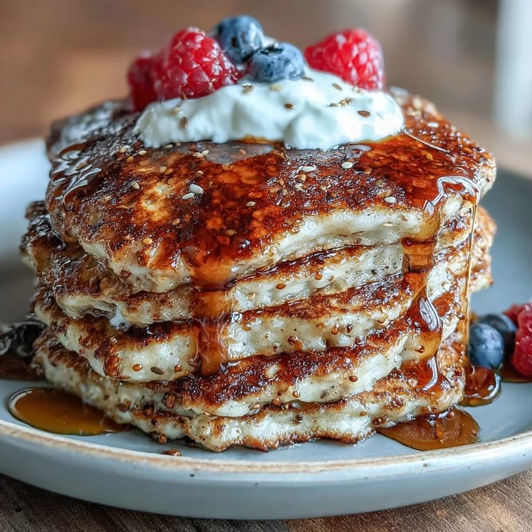 Stacked High Fiber Protein Pancakes, a satisfying and nutritious start.