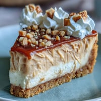 A close-up view of a creamy Nutter Butter cheesecake slice showing a thick peanut butter swirl and a crunchy cookie crust. 