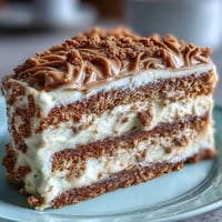 Golden slices of Decadent Baked Biscoff Cake showcase creamy Lotus frosting and crumbled cookie topping, perfect for a cozy coffee break.