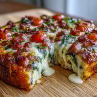 Savory One-Pan Ham and Swiss Frittata with fluffy eggs, melted Swiss cheese, and tender vegetables baked to golden perfection.