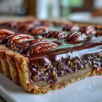 Decadent Kentucky Derby Chocolate Bourbon Pecan Tart ready to slice.