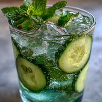 Sparkling Cucumber Mint Lemonade Mocktail with fresh mint and ice, a truly refreshing drink.